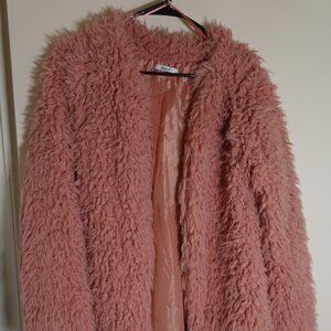 Papaya Pink Fur Coat w/ Pockets!